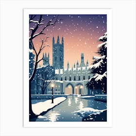 Winter Travel Night Illustration Cambridge United Kingdom 4 Art Print