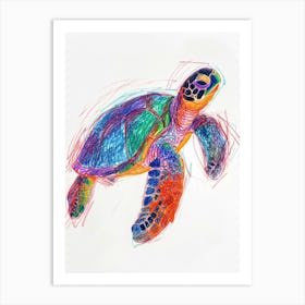 Rainbow Turtle Scribble Crayon Drawing 2 Art Print