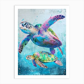 Pink & Green Textured Sea Turtle Painting Art Print