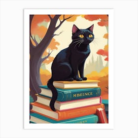 Black Cat On Books Art Print