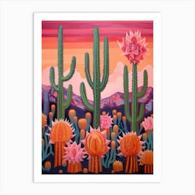 Cactus In The Desert Painting Woolly Torch Cactus Art Print