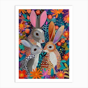 Kitsch Colourful Bunnies 1 Art Print