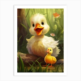 Cartoon Mother Duck And Duckling 2 Art Print