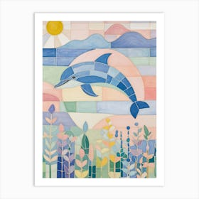 Pastel Mosaic Dolphin In The Sea Art Print