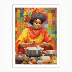 Afro Cooking Pencil Drawing Patchwork 3 Art Print