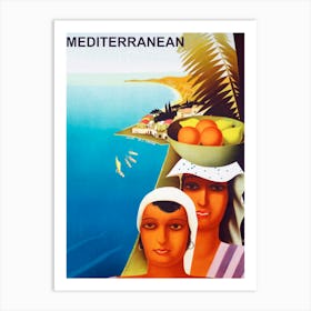 Mediterranean Coast, Women With Fruit Basket Art Print