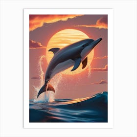 Dolphin Jumping At Sunset 2 Art Print