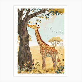 Giraffe Scratching Against A Tree 2 Art Print