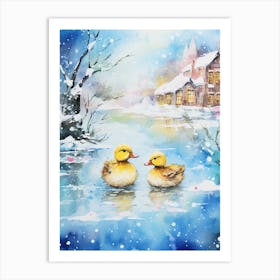Winter Scene Ducklings 2 Art Print