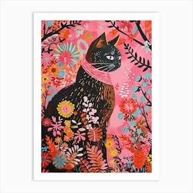 Floral Animal Painting Cat 4 Art Print