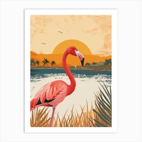 Greater Flamingo Salt Pans And Lagoons Tropical Illustration 1 Art Print