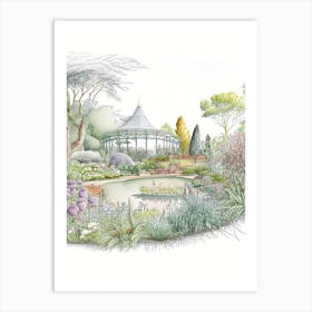 Lewis Ginter Botanical Garden, Usa Vintage Pencil Drawing Art Print