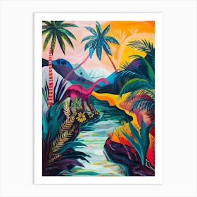 Abstract Colourful Dinosaur In The Jungle 1 Art Print