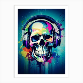 Skull With Headphones 91 Art Print