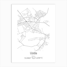 Uzda,Belarus Minimalist Map Art Print