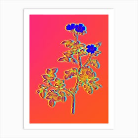 Neon White Sweetbriar Rose Botanical in Hot Pink and Electric Blue n.0076 Art Print