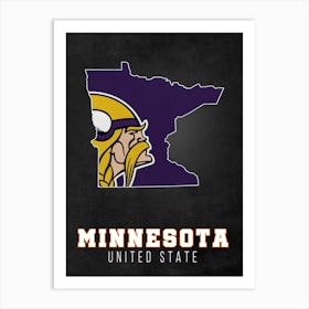 Minnesota Vikings Minnesota State Map Art Print