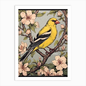 Vintage Bird Linocut American Goldfinch 2 Art Print