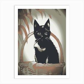 Cat Sat In A Basket 5 Art Print