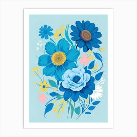 Beautiful Flowers Illustration Vertical Composition In Blue Tone 39 Art Print