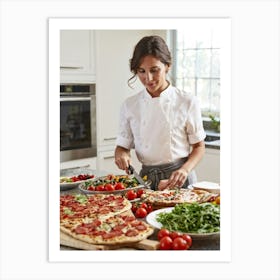 A French Chef Female Poised And Graceful Slices Juicy Cherry Tomatoes With A Kitchen Knife Raw B (1) Art Print