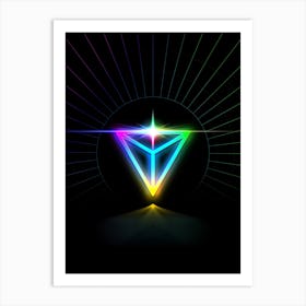 Neon Geometric Glyph in Candy Blue and Pink with Rainbow Sparkle on Black n.0009 Art Print