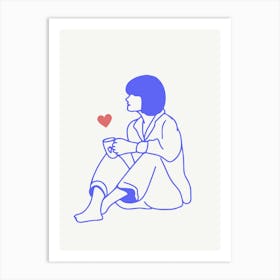 Woman With A Cup Of Coffee Illustration Art Print