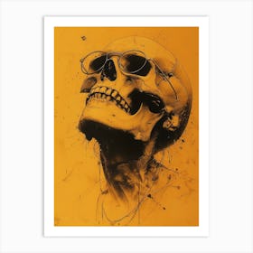 Skull Spectacle: A Frenzied Fusion of Deodato and Mahfood:Skull With Glasses Art Print