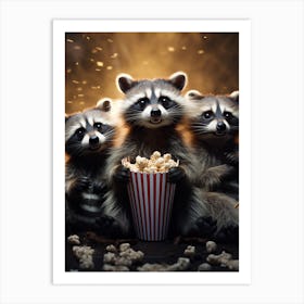 Cartoon Tres Marias Raccoon Eating Popcorn At The Cinema 3 Art Print