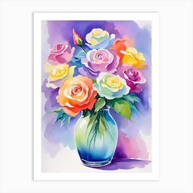 Watercolor Roses In A Vase 3 Art Print