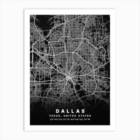 Dallas Texas USA Black Map Art Print