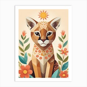 Floral Cute Baby Puma Nursery Illustration (31) Art Print