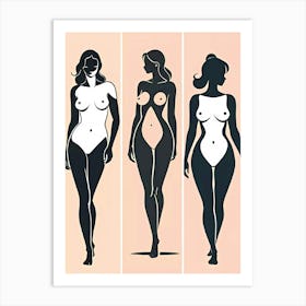 Evolving Silhouettes: A triad of nude feminine forms Art Print