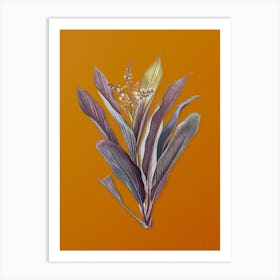 Vintage Cordyline Fruticosa Botanical on Sunset Orange n.0130 Art Print