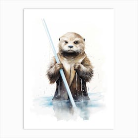 Baby Otter As A Jedi Watercolour 4 Art Print