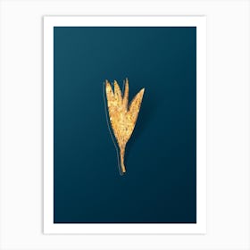 Vintage Autumn Crocus Botanical in Gold on Teal Blue n.0102 Art Print