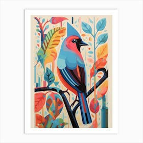 Colourful Scandi Bird Cardinal 3 Art Print