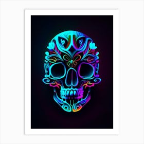 Skull With Neon 2 Accents Mexican Art Print