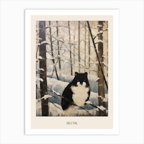 Vintage Winter Animal Painting Poster Skunk 2 Art Print