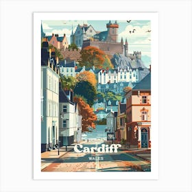 Cardiff Wales Retro Digital Travel Art Art Print