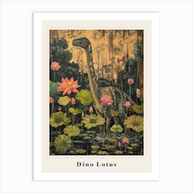 Dinosaur With Lotus Flowers Painting 2 Poster Art Print