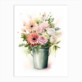 Flowers Bouquet In A Bucket With Water Art Print