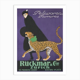 Leopard and Lady Vintage Art Art Print