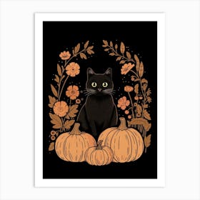Cat With Pumpkins 5 Art Print