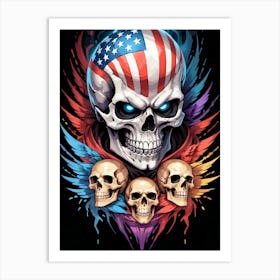 American Flag Floral Face Evil Death Skull (17) Art Print