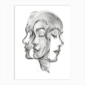 Abstract Women Faces In Line 8 Art Print