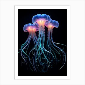 Irukandji Jellyfish Neon Illustration 2 Art Print