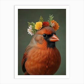 Cardinal With Flower Crown European Robin 2 Art Print