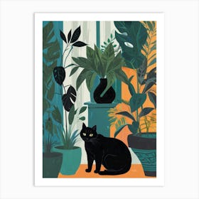 Black Cat In Pots Art Print