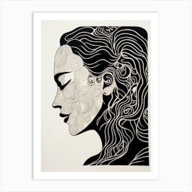 Profile Of Face Linocut Inspired  4 Art Print